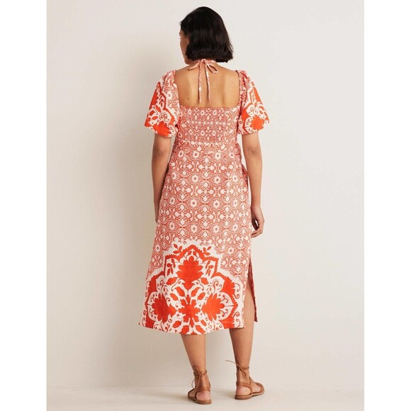 Boden Linen Halter Neck Cutout Column Dress Fire Orange White Size 2 NWT - Picture 4 of 16